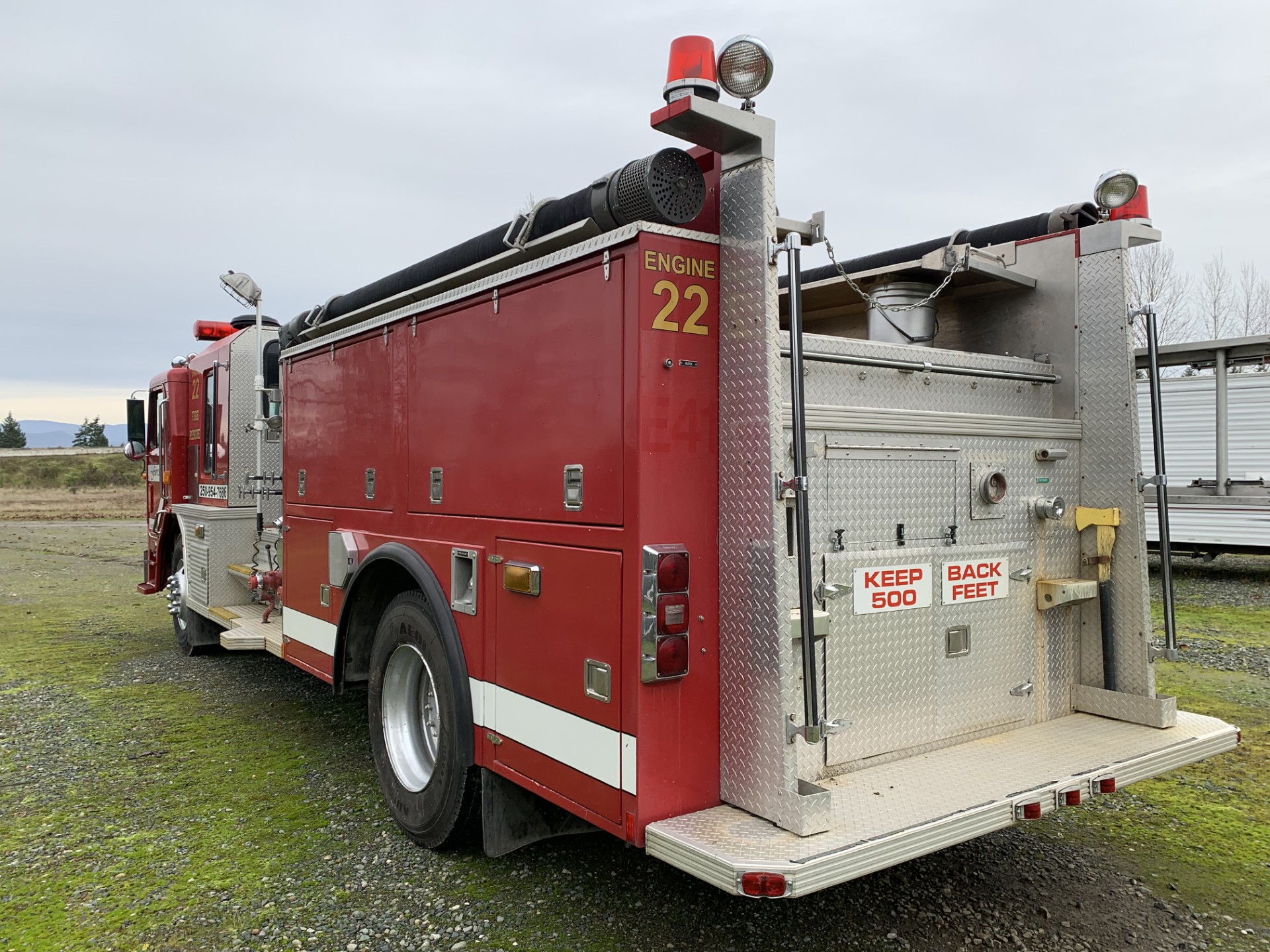 Rear view of vintage fire truck